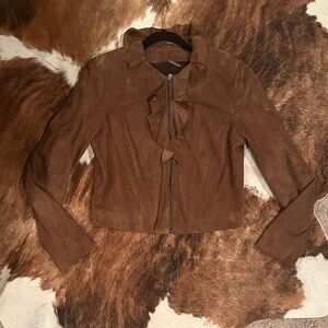 Elie Tahari Brown Suede Ruffle Blazer